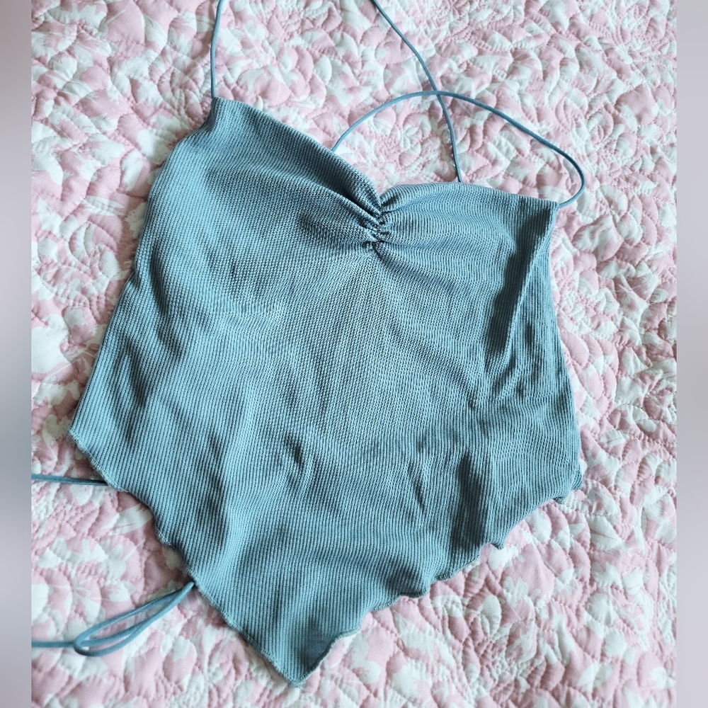 Ribbed Lace Up Back Crop Tank